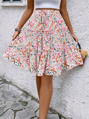 Floral Print Elastic Hem A-Line Skirt