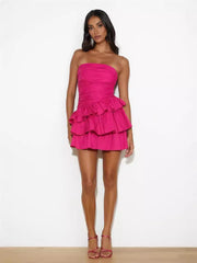 Pleated Slimming And Strapless Cake Dress