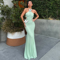 Halter Neck Hollow Back Fishtail Dress