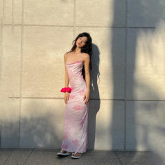 Rose Print Fitted Slip Midi Dress