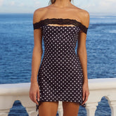 Lace Polka Dot Print Bandeau Mini Dress