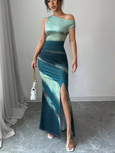 Contrast Color Slim Dress Off-shoulder Long Dress