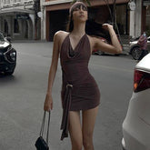 High Waist Slim Fit Halter Neck Dress