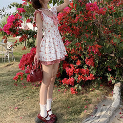 Small Flying Sleeve Floral Plaid Dress