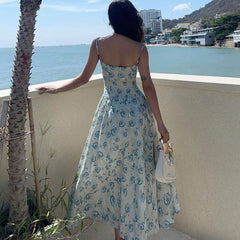 Sweet Style Slim Floral Suspender Dress