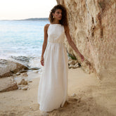 Cotton Waist V-Veck Tie-Down Dress