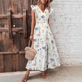V-Neck High-Waisted Slit Printed Dress By The Ear
