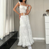 Lace Vest And Ruffled Skirt Set