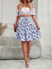 Floral Print Elastic Hem A-Line Skirt