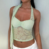 V-neck Lace Halter Neck Vest With Backless Waist