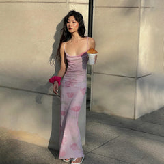 Rose Print Fitted Slip Midi Dress