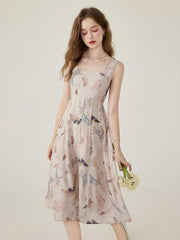 Forest-Style Fitted Halter Dress
