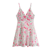 Minikleid mit Blumenmuster, Rüschen und offenem Rücken zum Binden