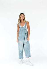 State of The Heart Denim Ripped Cropped Overall Dungarees