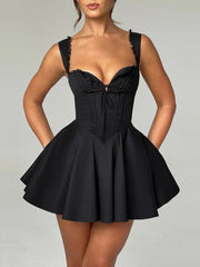 Sling Lace Halter Back Solid Color Dress