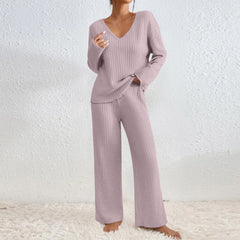 Pullover Ribbed Knit Lounge Set And Pants Matching Set
