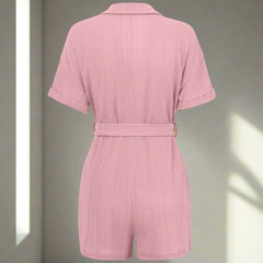 Short Sleeves Summer Jumpsuit With Tie Detailing