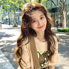 Perücke Natürliches langes lockiges Haar Big Wave Acht-Charakter Pony Perücke