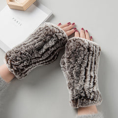 Süße, warme und verdickte Handschuhe aus Rex-Kaninchenfell