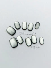 Uñas de ojo de gato verde oscuro Belleza UV Cuadrado Círculo Corto