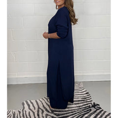 Traje casual de 2 piezas con top largo y pantalón