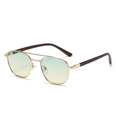 Vintage Oval Sunglasses with Wooden Frames for Women