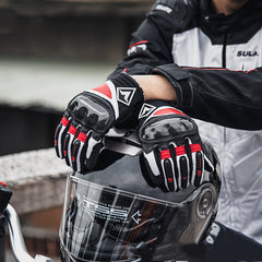 Guantes de moto de piel de oveja y fibra de carbono, equipamiento todoterreno para motociclistas.