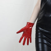 Kurze Handschuhe aus Lackleder, 21 cm, helles Leder, Spiegel, Uniform, Armee, Kontrolle, Grün, Militärstil