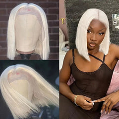 Peluca teñida de blanco puro con encaje frontal y corte bob