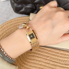 Reloj de acero con cabeza de cerradura para mujer, esfera pequeña