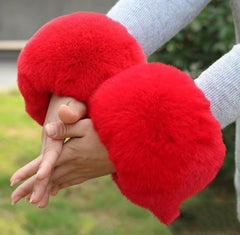Pulsera corta de zorro con puños peludos para mujer