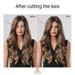 Peluca europea y americana de pelo largo y rizado castaño