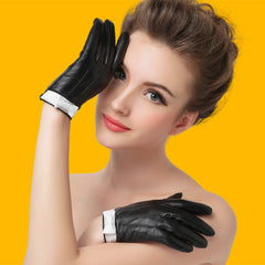 Guantes de cuero para mujer con lazo de piel de oveja