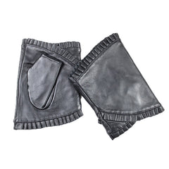 Guantes de medio dedo de cuero con volantes