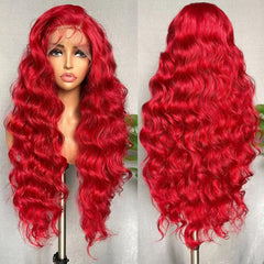 Peluca de encaje esponjoso con ondas grandes y cabello largo y rizado rojo