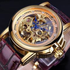 Retro Diamant besetzte hohle automatische mechanische Uhr