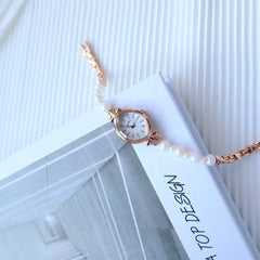 Correa de reloj de perla de agua dulce natural, exquisito reloj de cuarzo