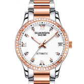 Reloj mecánico luminoso para mujer con diamantes incrustados