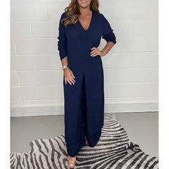 Traje casual de 2 piezas con top largo y pantalón