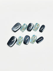 Handgemachte Custom Dunkelblau Katzenauge Strass Weiß Nische Hochwertige Wear Rüstung