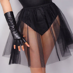 Guantes de medio dedo de charol de 28 cm de longitud media de cuero artificial