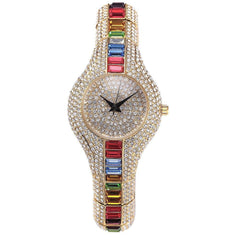 Reloj con diamantes y piedras de colores lleno de diamantes. Relojes de alta gama de estilo europeo para mujer.