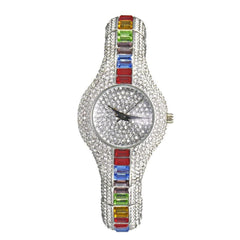 Reloj con diamantes y piedras de colores lleno de diamantes. Relojes de alta gama de estilo europeo para mujer.