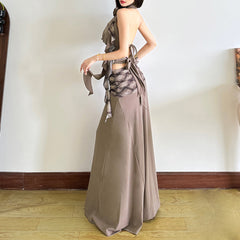 Neck-wrap Top With High-Waisted Half-Length Skirt Set