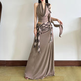 Neck-wrap Top With High-Waisted Half-Length Skirt Set