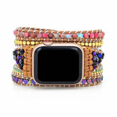 Reloj tejido con cuentas de arroz y piedra biliar negra Love con pulsera