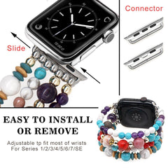 Correa de reloj con cuentas de oro, turquesa y amatista de pino blanco