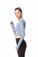 Long Sleeve Fitted Shirt with Zipper and Small Open Back