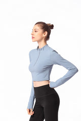 Long Sleeve Fitted Shirt with Zipper and Small Open Back