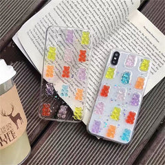 Funda transparente para teléfono con osito de goma 3D colorido